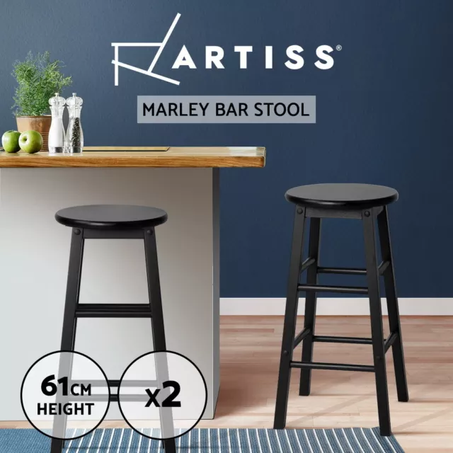 Artiss 2x Bar Stools Kitchen Dining Chairs Counter Round Stool Wooden Black