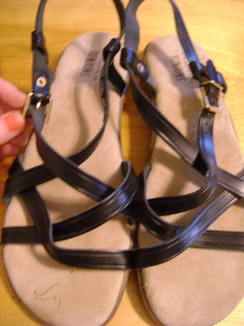 Womens Black Margie Bass Sunjuns Leather Strappy Sandals - Size 9W