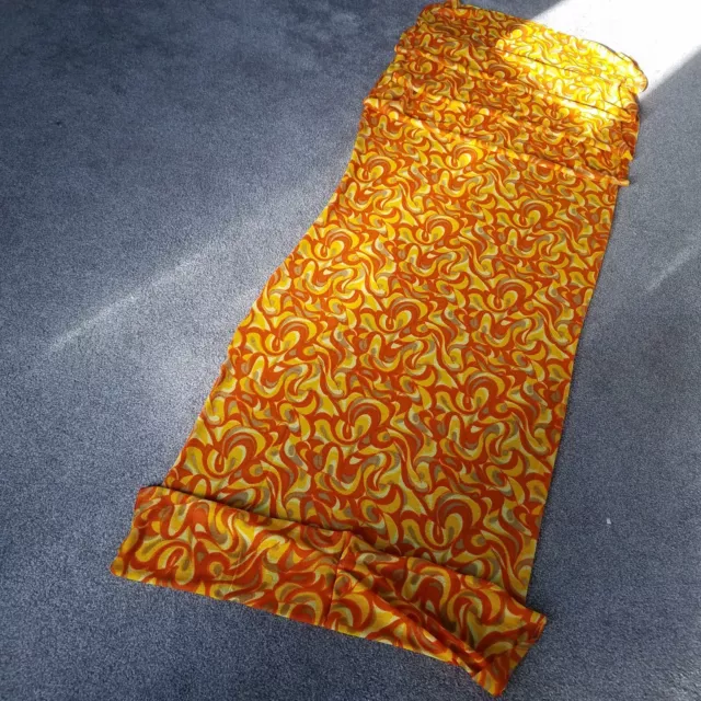 200x36 inches Mid Century Orange Brown Fabric Psychedelic Abstract 1960’s 1970's