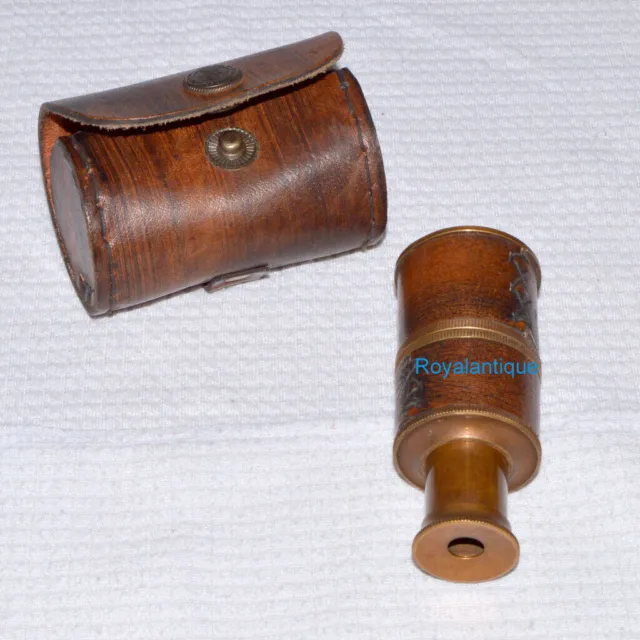 Antique Maritime Brass Telescope Leather Spyglass Nautical Vintage Handmade Gift