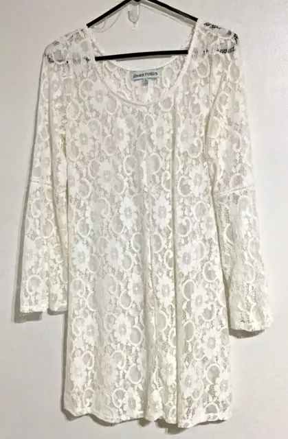 Almost Famous Tunic Top Womens XL Coverup White Lacy Sheer Beachy Sexy