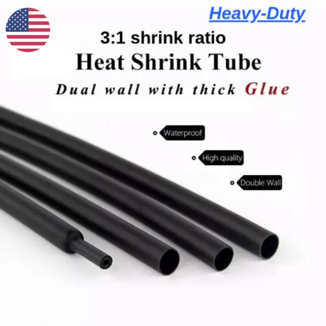 Heat Shrink Tubing 3:1 Marine Grade Waterproof Glue Adhesive Lined-Black ,  HQ