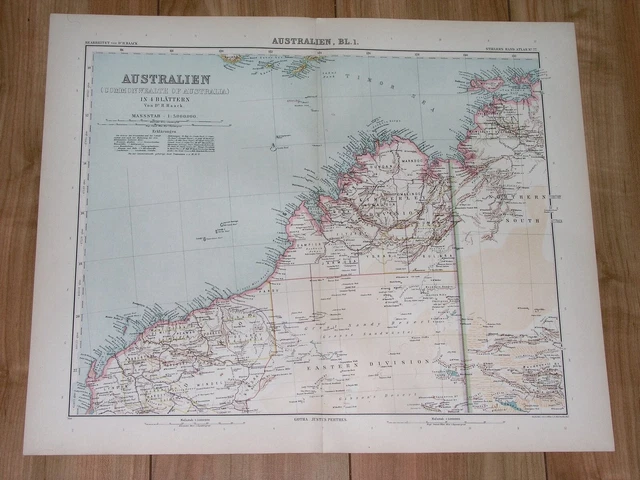 1911 Antique Map  Of North West Australia Kimberley Pilbara Darwin