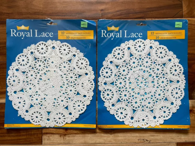 Lot of 2 Packages, 24 Total Round ROYAL LACE White Paper Medallion Doilies 10"