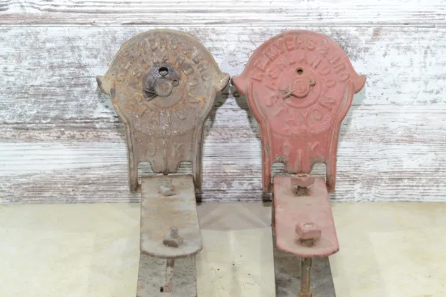 Lot Of 2 Two Rusty Cast Iron F.E. MYERS & BROS.  Stayon Barn Door Hanger Rollers