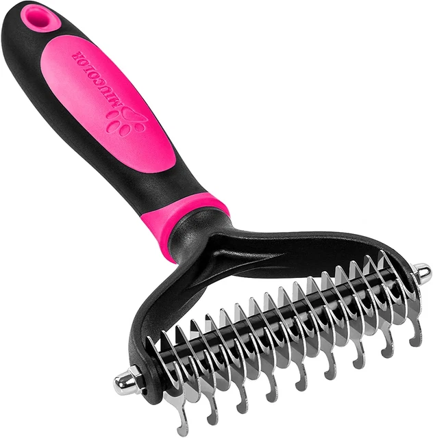 Pet Grooming Brush, 2 Sided Undercoat Rake for Dogs & Cats, Professional Deshedd