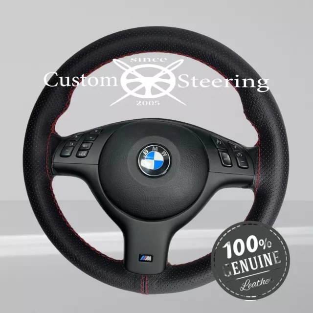 For Bmw E46 M Sport 97-05 Black Perforated Leather Steering Wheel Cover  Red St