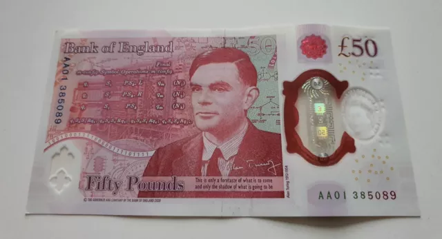 £50 Very Low Numbers Polymer Note Alan Turing £50 AA01  Good Condition