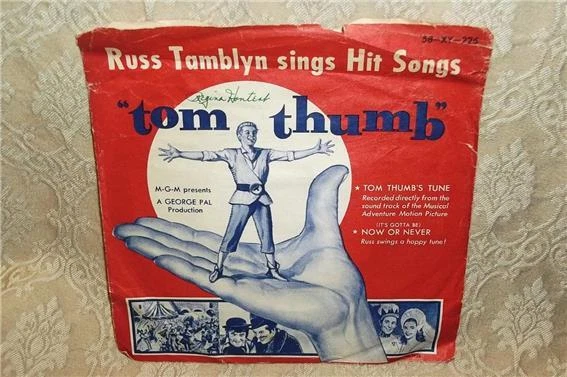 1958 BOSCO CHOCOLATE SYRUP RUSS TAMBLYN TOM THUMB 45 RPM RECORD w Picture Sleeve