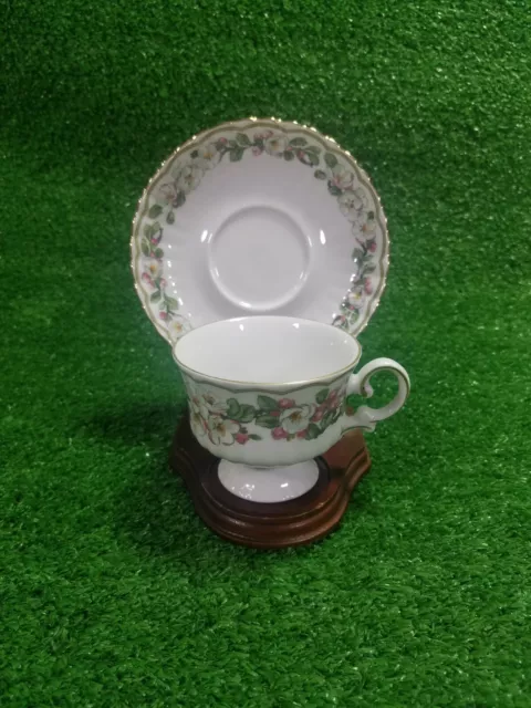Eschenbach Floral w/ Gold Trim Footed Tea Cup and Saucer Bavaria Germany