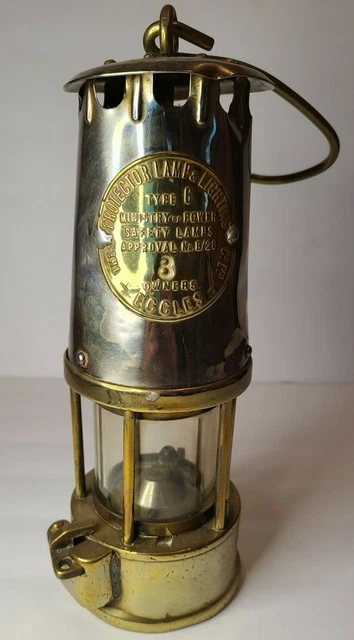 Antique Eccles Protector/Miners/Davy Lamp- Type 6- Brass- 1963