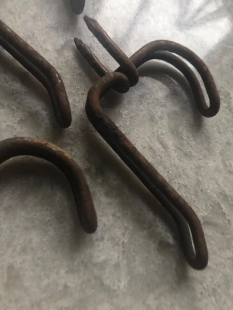 Lot 4 Vntg Metal Bent Twisted Wire Hooks wood Coat Hat hanger rack COPPER Boho 3