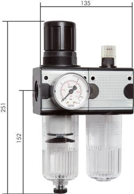 3/4 NPT SUPER DUTY Compressed Air In Line Filter Regulator Lubricator Oiler Combo Piggyback (AUTO DRAIN