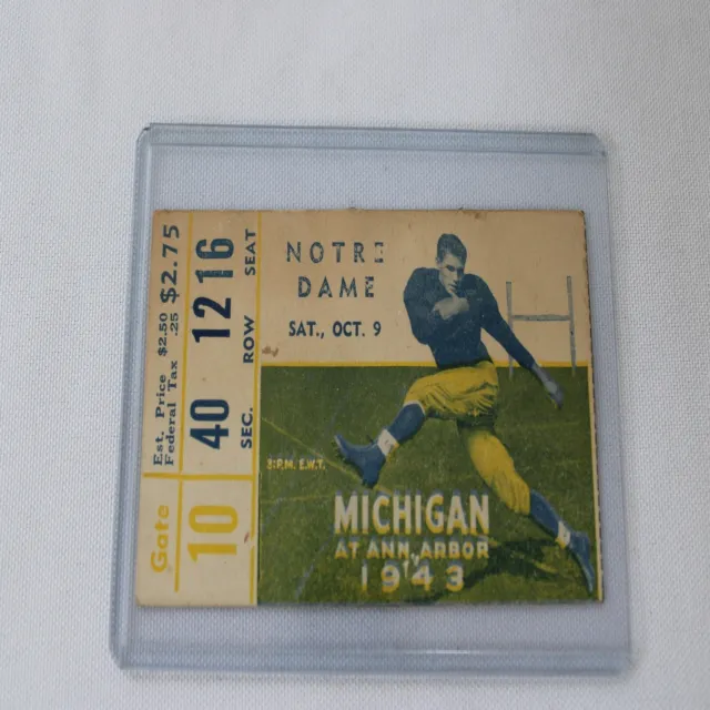 1943 Notre Dame @ Michigan Football Ticket Stub 10/9/1943 Mega Xrare!!