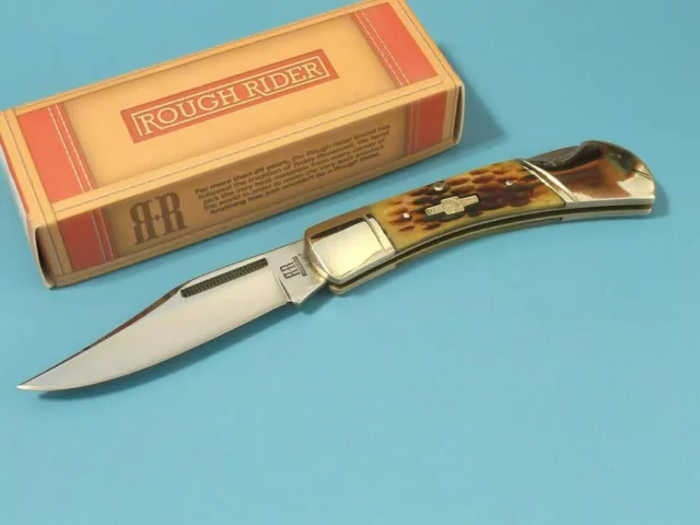 ROUGH RYDER RR193 Amber Jigged Bone Lockback Pocket Knife 3 3/4" closed NEW!