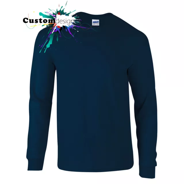 Gildan Long Sleeve T-SHIRT Navy Blue Basic tee S-5XL Men's Ultra Cotton