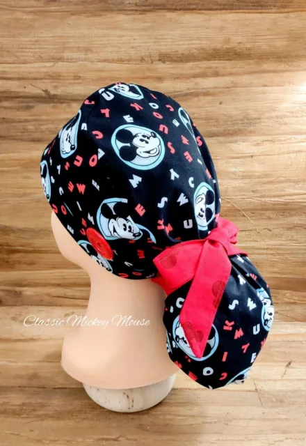 Mickey Mouse ~ Women Lined Ponytail Surgical Scrub Cap with Buttons