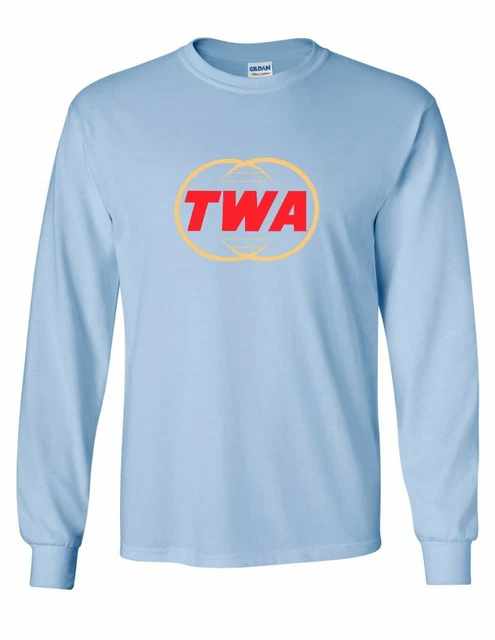 TWA Trans World Airline Retro Logo Tee US Travel Sky Blue Long Sleeve T-shirt
