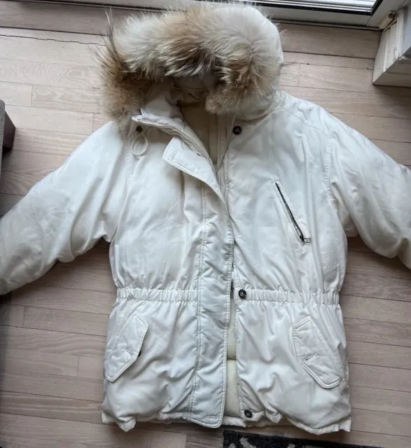 VTG EDDIE BAUER Premier Polar Parka GOOSE Down XL Coyote Fur Lined Hood Jacket