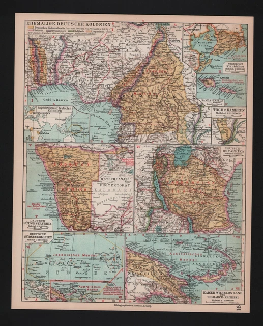 Landkarte map 1928: Ehemalige Deutsche Kolonien. Südwestafrika Südseekolonien