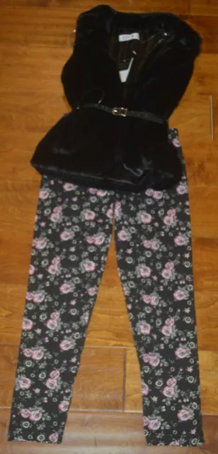 Gilet e leggings in pelliccia sintetica neri 2 pz outfit da ragazza taglie S, M, L 3