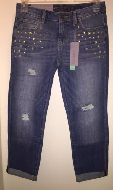 JENNIFER LOPEZ Women's "CHELSEA" Studded Boyfriend Denim Jeans Size 2 NWT