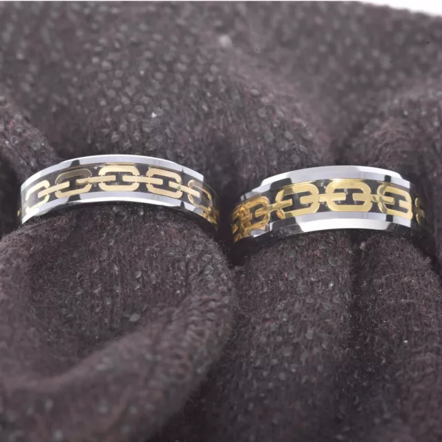 8/6mm Tungsten Carbide Ring Carbon Fiber Gold Celtic Chain Men Wedding Band