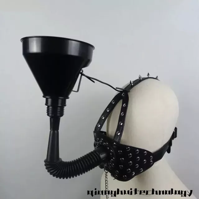 Funnel Oral Enema Drool Plug Gag Funnel Open Mouth Mask Hood PU Head Harness