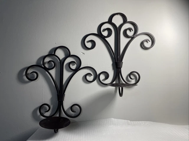 Pair Of Rod Wrought Iron Party lite wall Mount sconces Candle Holder Black