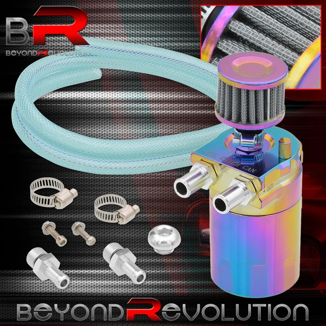 Billet Aluminum Neo Chrome Oil Catch Can Tank 200ML + Breather Filter + Dipstick