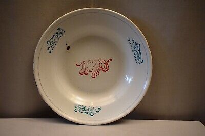 Antique French Enamelware Shabby Chic Enamel Dishes Plate Depict Loin Elephant"5