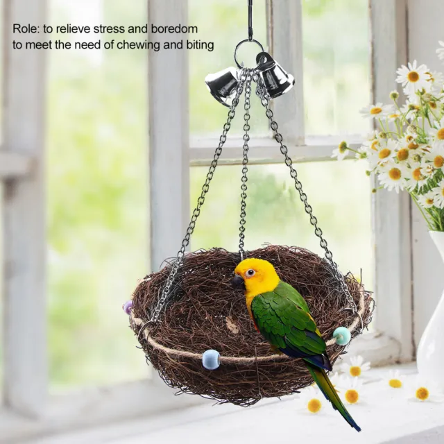 2 Größen Rattan Vögel Papagei Stroh Nest Schaukel Hängespielzeug mit Spielzeug 2
