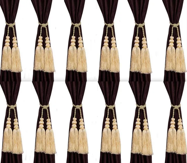 Beautiful Polyester Curtain Tassels Tiebacks Beige for home decor set of 12 Pcs 2
