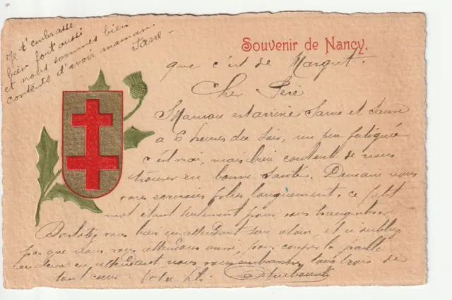 NANCY - Meurthe & Moselle - CPA 54 - Cpa embossed souvenir Croix de Lorraine