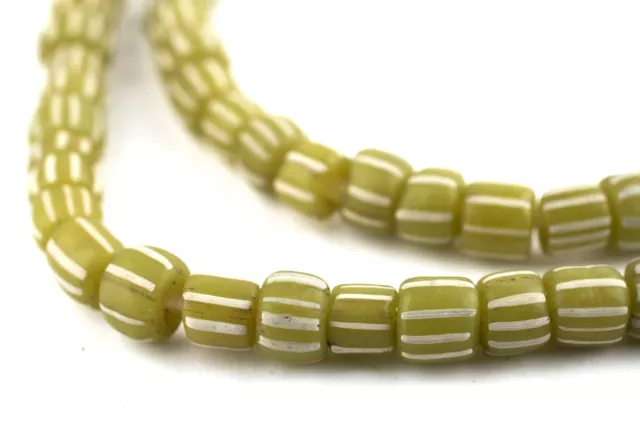 Olive Green Java Gooseberry Beads 5mm Indonesia Cylinder Glass 24 Inch Strand