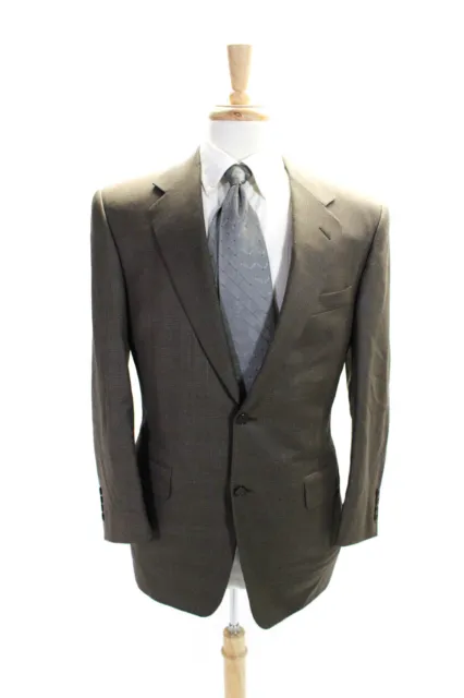 Canali Mens Brown Wool Glen Plaid Two Button Long Sleeve Blazer Jacket Size 48R