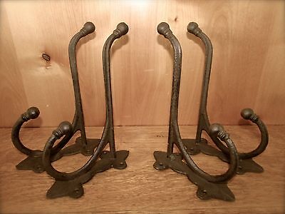 4 LG BROWN 9.25" ANTIQUE-STYLE HARNESS WALL HOOKS CAST IRON rustic barn outdoor