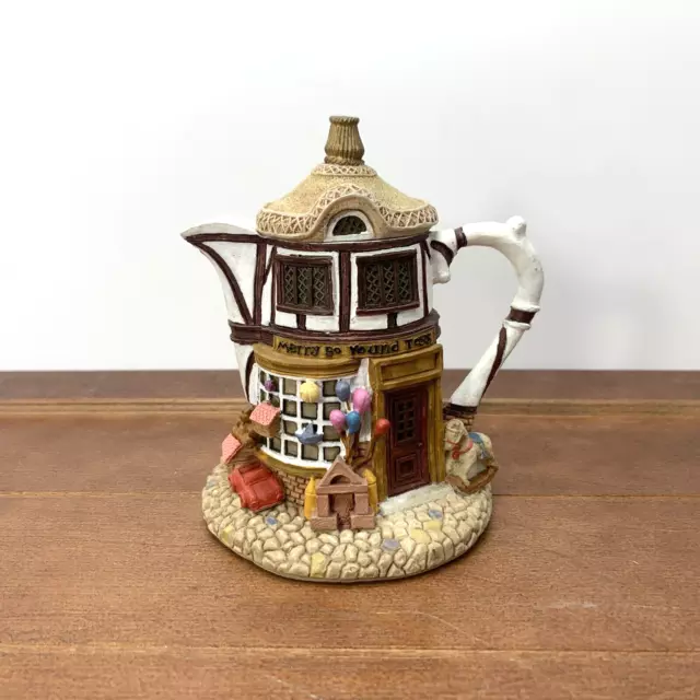 Hometown Teapot Cottages Resin Merry Go Round Toys Shop with Lid Decor