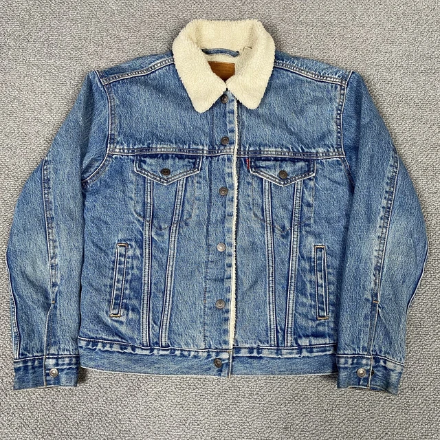 LEVIS Jacket Men’s XS Extra Small Denim Sherpa Fleece Fur Lined Blue