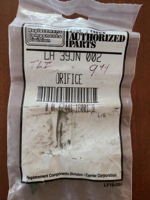 Carrier Factory Authorized Parts LH39JN002 Orifice