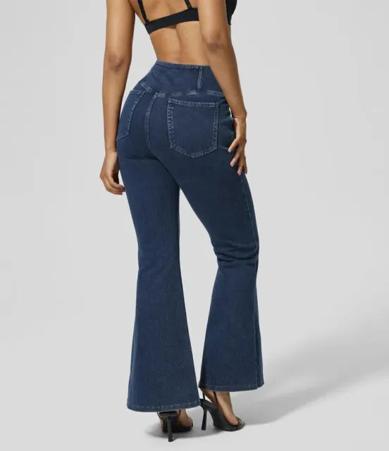 HALARA HIGH WAISTED Crossover Pocket Washed Stretchy Casual Super Flare  Jeans £19.99 - PicClick UK