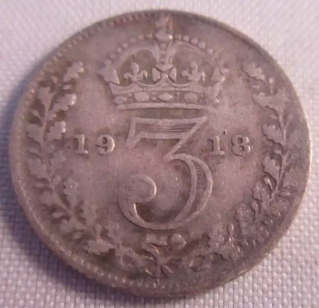 1918 KING GEORGE V BARE HEAD .925 SILVER 3d THREE PENCE COIN IN CLEAR FLIP