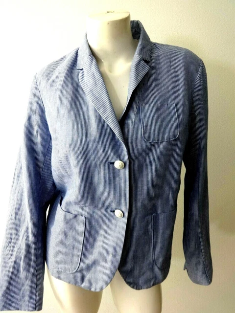 Gap Accademia Giacca Blu & Bianco a Righe Lino Misto Cotone Misura 14P