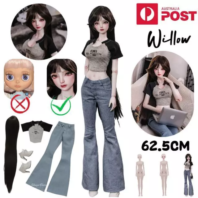 1/3 BJD Doll Willow Nude Ball Jointed Body Eyes Makeup Elegant Gift Resin 62.5cm