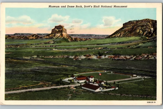 Dome Rock & Museum Airplane View Scott's Bluff National Monument C1940 Postcard