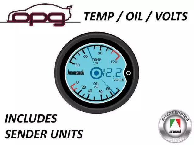 Performance 3 in 1 Gauge Oil Pressure Water Temp & Volts 52mm LCD Digital