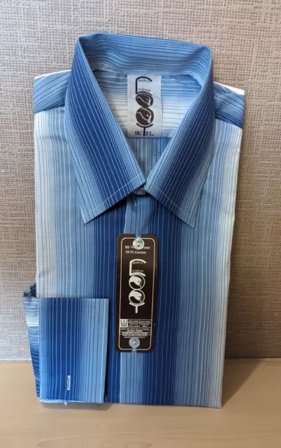 Vintage Coot Blue Stripe Polycotton Cufflink Shirt Size 14.5" Display/Prop