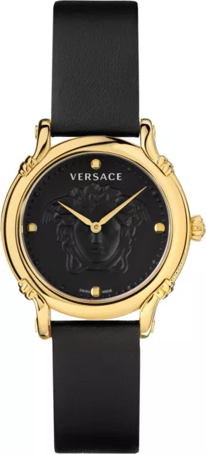Versace VEPN00320 Safety Pin gold black Leather Women's Watch NEW
