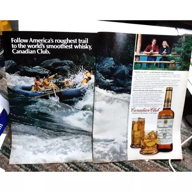 1981 Canadian Club Whiskey Raft River 2 Page Original Ad Vintage