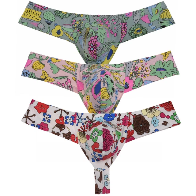 JAXFSTK Men's Cotton Microfiber Cheeky Boxer Briefs – Floral Brazil Bikini Cut Underwear (M/L/XL)